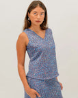 Women's Wildflowers in the Pilbara Tank Top showcasing authentic Australian Indigenous artwork by Carol Martin.